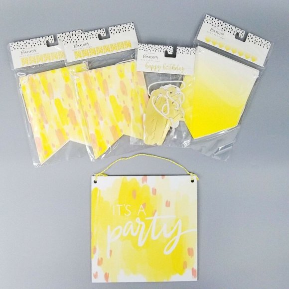 Happy Birthday Party Decorations Bundle Banners Door Hanger Yellow Lot of 5 NEW - Picture 1 of 5
